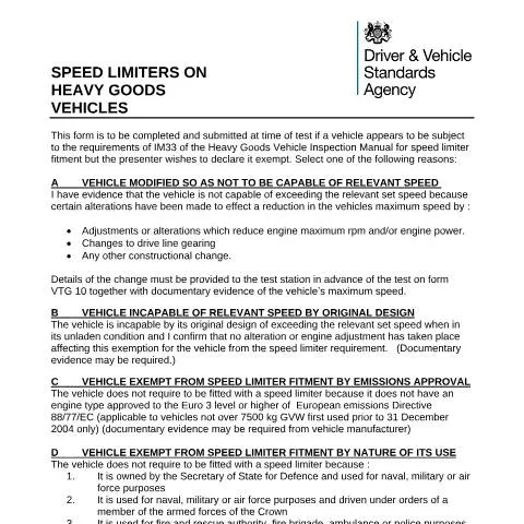Document preview: When Heavy Goods Vehicles Don't Need Speed Limiters: Official — Government & admin