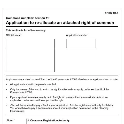 Document preview: Essential Guide to the CA5 Form for Common Land Management — Government & admin
