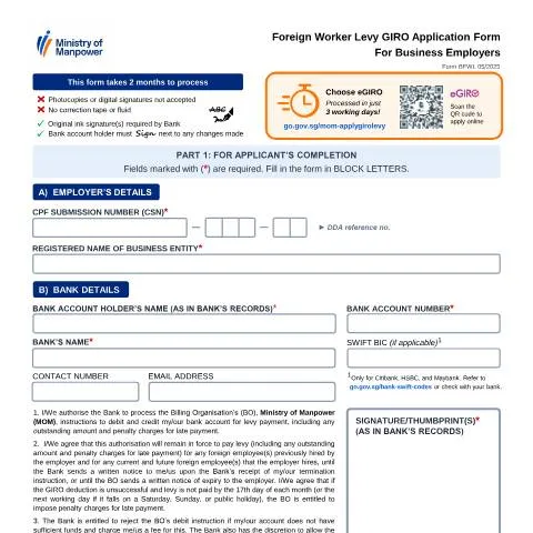 Document preview: Understanding the Interbank GIRO Application for Levy Payments — Immigration & visas (CERFA n°GIRO_APPLN_FORM)