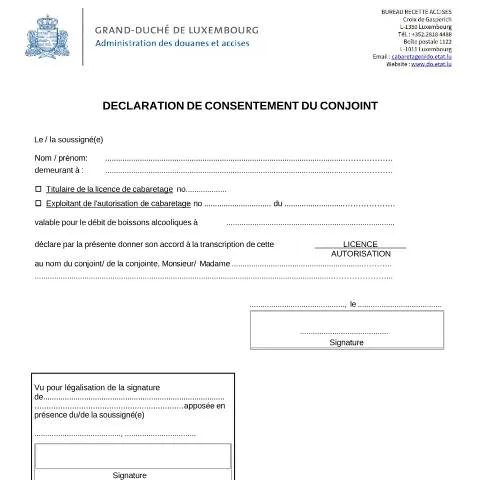 Aperçu du document Comprendre la Déclaration de Consentement du Conjoint dans l'Horeca — Démarches administratives (CERFA n°consentement-conjoint)