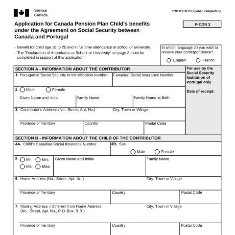 Document preview: Navigating the CPP Child's Benefits Application for Portugal/Canada — Health (CERFA n°ISP5055-PRT)