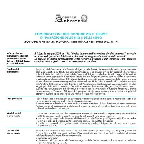 Anteprima documento Opzione per il regime fiscale delle SIIQ e SIINQ — Tasse e fisco