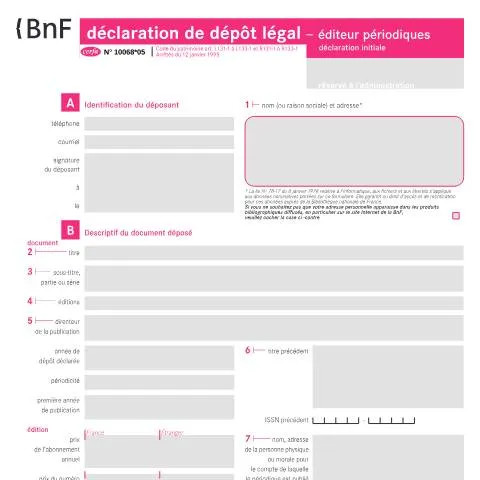 Aperçu du document Dépôt légal des périodiques : démarche obligatoire en France — Démarches administratives (CERFA n°10068*05)