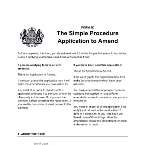 Document preview: Guide to Using Form 9D for Amendments in Scottish Courts — Legal & justice (Form 9D)