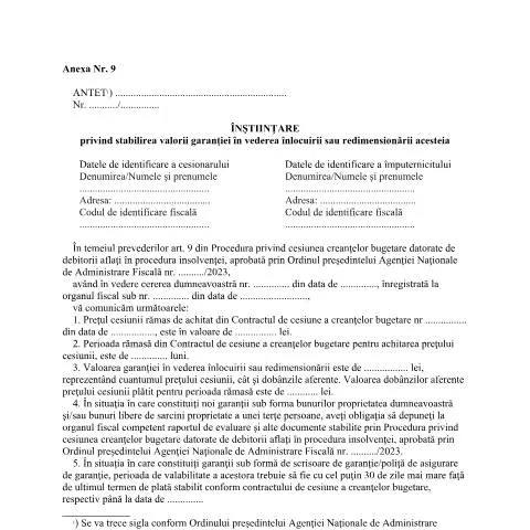 Document preview: Rolul înștiințării OPANAF 1940/2023 în gestionarea garanțiilor — Formalități administrative (CERFA n°A9_OPANAF_1940_2023)