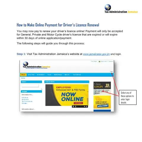 Document preview: Guide to Online Driver's License Renewal Payment in Jamaica — Government & admin (CERFA n°drivers_licence_renewal_guide_092020)