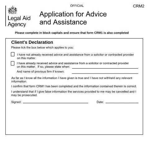 Document preview: How to Apply for CRM2 Legal Aid: Urgent Advice and Assistance — Legal & justice