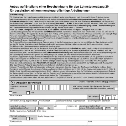 Dokumentvorschau: Bescheinigung für beschränkt einkommensteuerpflichtige Arbeitnehmer — Behörden & Verwaltung (034005)