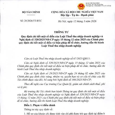 Document preview: Thông tư 20/2026/TT-BTC: Những Điều Cần Biết về Thuế Thu Nhập Doanh — Thuế & tài chính (CERFA n°20/2026/TT-BTC)