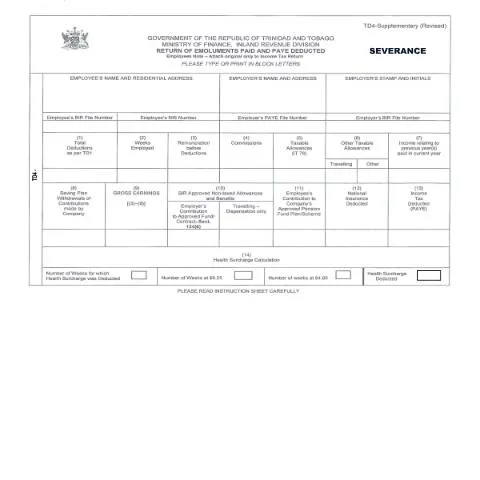 Document preview: Understanding the Importance of the TD4 Supplementary Severance Form — Taxes (CERFA n°TD4 Supplementary Severance)