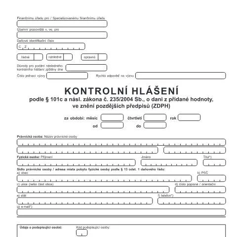 Document preview: Jak správně vyplnit kontrolní hlášení DPH podle zákona č. 235/2004 Sb. — Daně a fiskální záležitosti (CERFA n°25 5564)