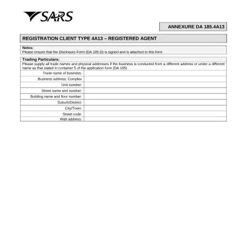 Document preview: Navigating the DA 185 4A13 Form for Registered Agents — Government & admin (CERFA n°DA 185 4A13)