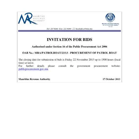 Document preview: Key Insights on the Customs Patrol Boat Bid Invitation — Government & admin (CERFA n°PatrolBoat)