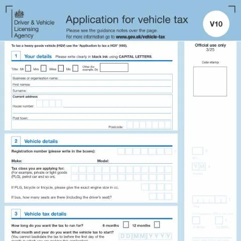 Document preview: When to Use Form V10 for Vehicle Tax Applications in the UK — Vehicle & driving