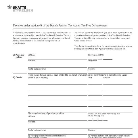 Document preview: Beslutning efter §48 i den danske pensionsbeskatningslov om skattefri — Skatter & skat (CERFA n°07.087)