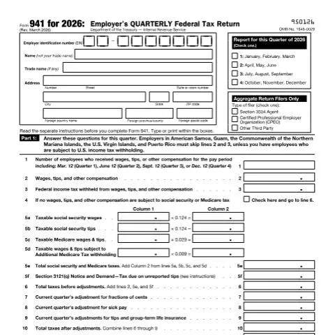 Document preview: The Importance of IRS Form 941 for Employers — Taxes (CERFA n°941)