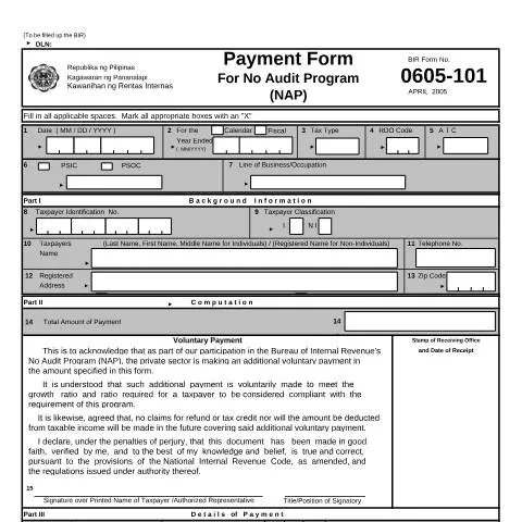 Document preview: Understanding BIR Form No. 0605-101 for Tax Compliance — Government & admin (CERFA n°0605-101)