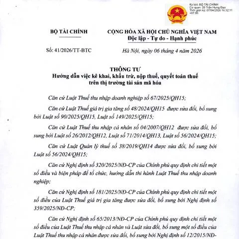 Document preview: Hướng dẫn kê khai thuế theo Thông tư 41/2026/TT-BTC — Thuế & tài chính (CERFA n°41/2026/TT-BTC)