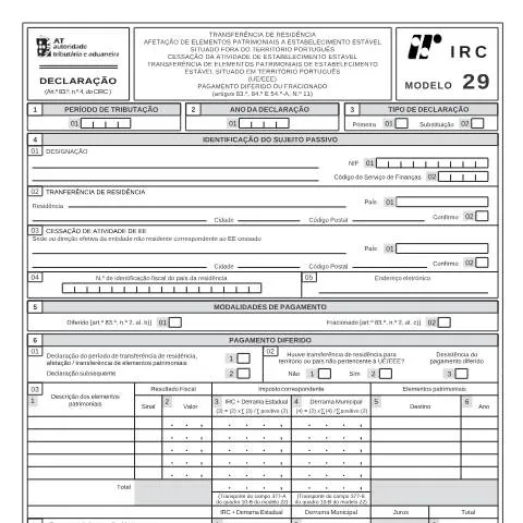 Pré-visualização do documento Modelo 29: Relevância no Contexto do IRS em Portugal — Impostos (CERFA n°Modelo 29)