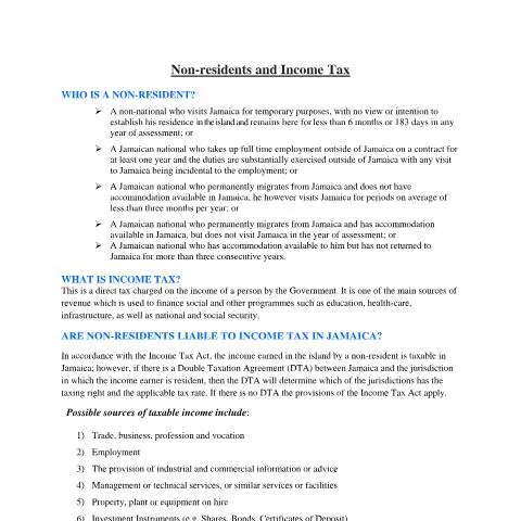 Document preview: Understanding Jamaica's Income Tax Regulations for Non-Residents — Taxes (CERFA n°non-residents-and-income-tax-final-document)