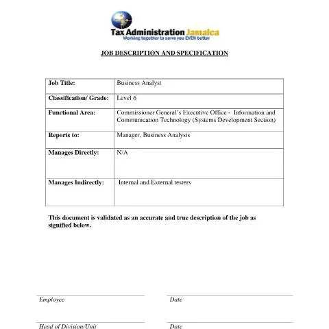 Document preview: Business Analyst Level 6 Application Process in Jamaica — Work & employment (CERFA n°Business+Analyst+(ICT)+)