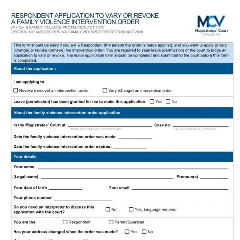 Document preview: How to Vary or Revoke a Family Violence Intervention Order in Victoria — Legal & justice
