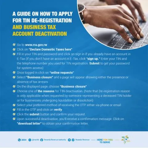 Document preview: Complete Guide to RRA TIN De-registration in Rwanda — Government & admin (CERFA n°RRA_TIN_De-registration_Engl)