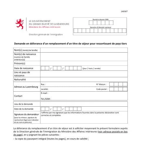 Aperçu du document Guide pratique pour le remplacement d'un titre de séjour pour — Immigration & visas (CERFA n°remplacement-titre-sejour-tiers)