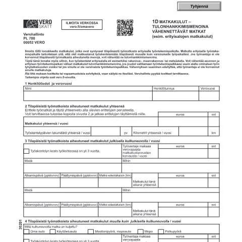 Document preview: 1D Matkakulut , Vähennä työmatkakuluja — Verot & verotus (CERFA n°Vero 3020)