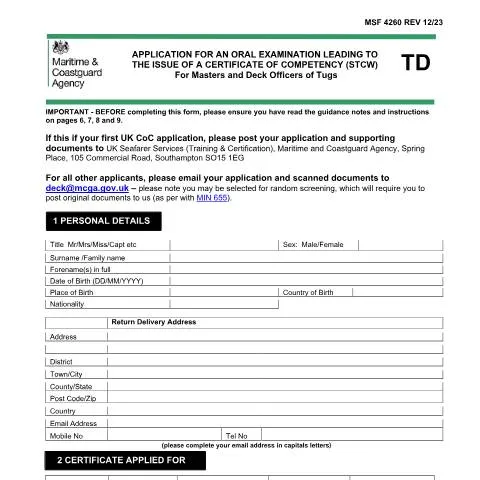 Document preview: Your Guide to the Deck Tug Certificate of Competency — Government & admin