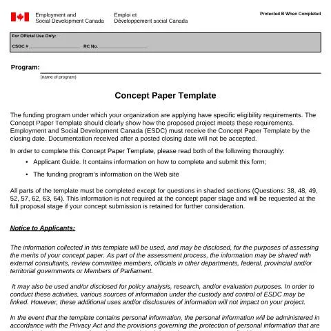 Document preview: Your Guide to the Concept Paper Template for ESDC Funding — Work & employment (CERFA n°EMP5571)