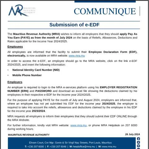 Document preview: Mastering the e-EDF Submission in Mauritius — Government & admin (efilingEDF260724)