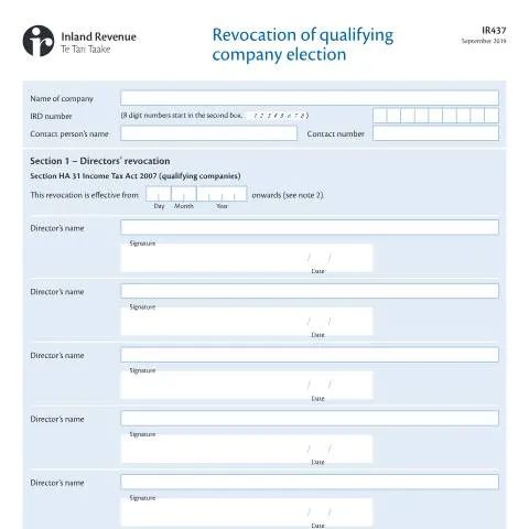 Document preview: Understanding the Revocation Process for Qualifying Companies — Taxes (CERFA n°IR437)