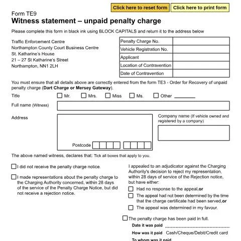 Document preview: How to Challenge Traffic Enforcement Orders Using Form TE9 — Legal & justice