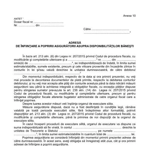Document preview: Importanța popririi asigurătorii asupra disponibilităților bănești — Impozite & fiscalitate (CERFA n°A10_OPANAF_63_2017)