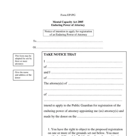 Document preview: How to Submit a Notice for Enduring Power of Attorney Registration — Legal & justice (EP1PG)