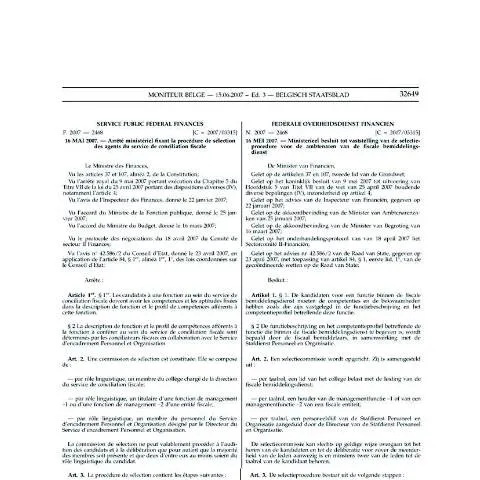 Aperçu du document Procédure de sélection des agents de la Fiscale Bemiddelingsdienst — Juridique & justice (CERFA n°MB AM 16 05 2007)