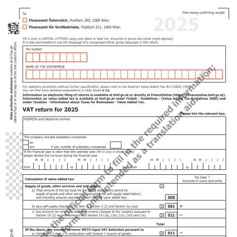 Dokumentvorschau: U1-EN: Wichtige Informationen zur Umsatzsteuererklärung 2025 — Steuern (CERFA n°U1-EN)