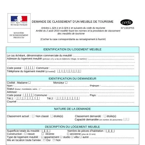 Aperçu du document Classement officiel en étoiles : valorisez votre meublé de tourisme — Immobilier & foncier (CERFA n°11819*03)