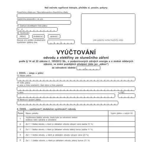 Document preview: Vyúčtování odvodu z elektřiny ze slunečního záření — Daně a fiskální záležitosti (CERFA n°25 5537)