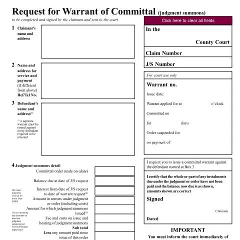 Document preview: Understanding Form N344: Warrant of Committal Enforcement in UK Courts — Legal & justice