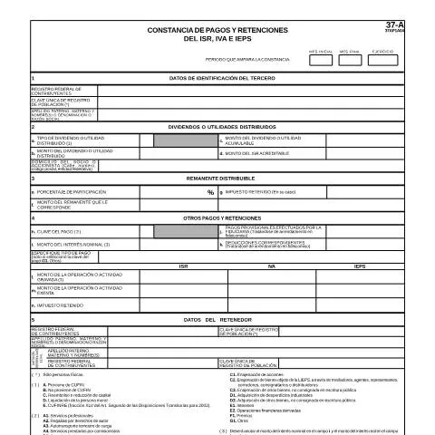 Vista previa del documento Análisis de la Constancia de Pagos y Retenciones del ISR, IVA e IEPS — Impuestos (CERFA n°37-A)