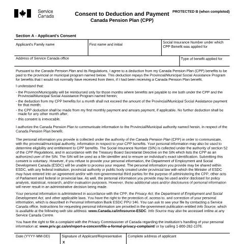 Document preview: Understanding the Consent to Deduction and Payment for CPP — Government & admin (CERFA n°ISP1613)