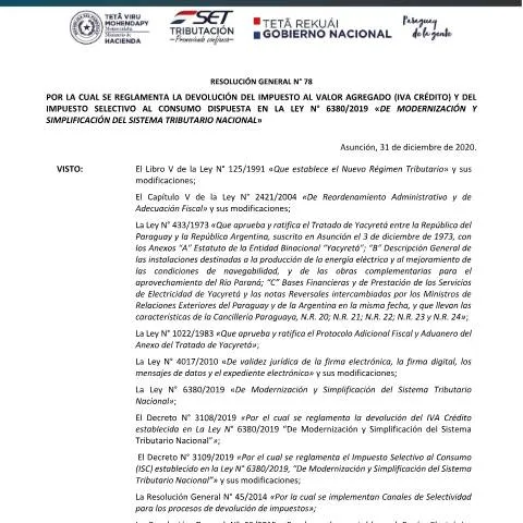 Vista previa del documento Procedimiento para devolución del IVA en Paraguay — Impuestos