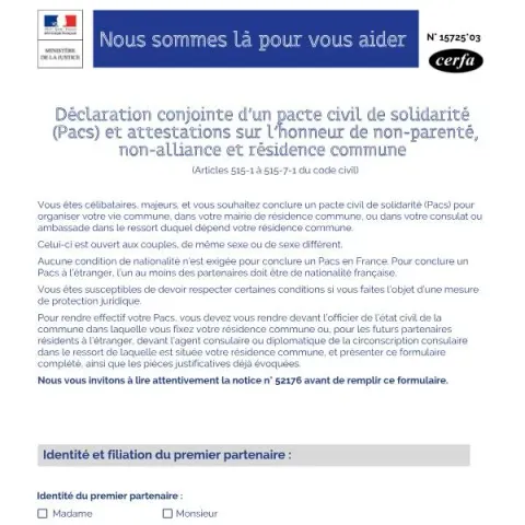 Aperçu du document Formulaire officiel pour déclaration conjointe de PACS — État civil & identité (Cerfa 15725*03)