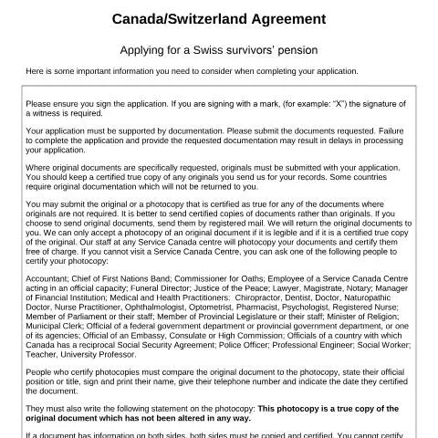 Document preview: Step-by-Step Guide to Swiss Survivors’ Pension Application — Health (CERFA n°CH-CAN-(S))