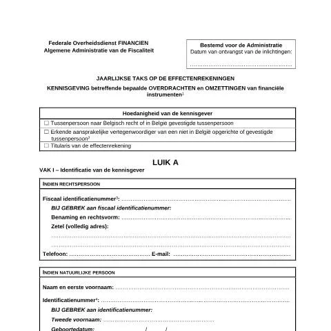 Aperçu du document Comprendre le formulaire 270-TA-D pour la fiscalité des effets de — Impôts & fiscalité (CERFA n°124-taks-effectenrekeningen-kennisgeving-overdrachten-omzettingen-financiele-instrumenten)