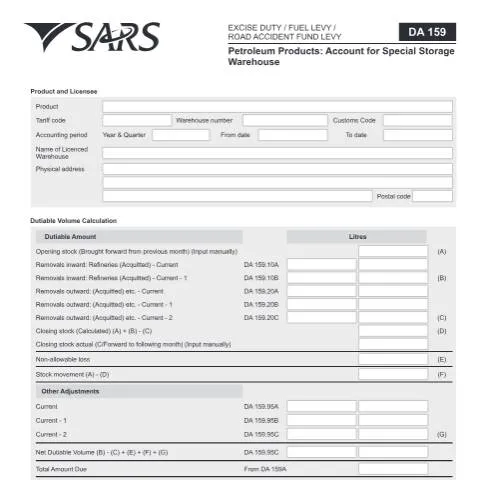 Document preview: Understanding the DA 159 Form for Petroleum Warehouses — Government & admin (CERFA n°DA 159)