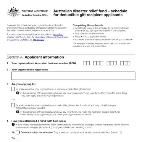 Document preview: Understanding the Australian Disaster Relief Fund Schedule for DGR — Taxes (NAT 15609)