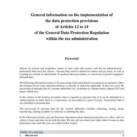 Dokumentvorschau: Datenschutz bei den deutschen Finanzbehörden — Behörden & Verwaltung (CERFA n°allg_informationen_zum_Datenschutz_en)
